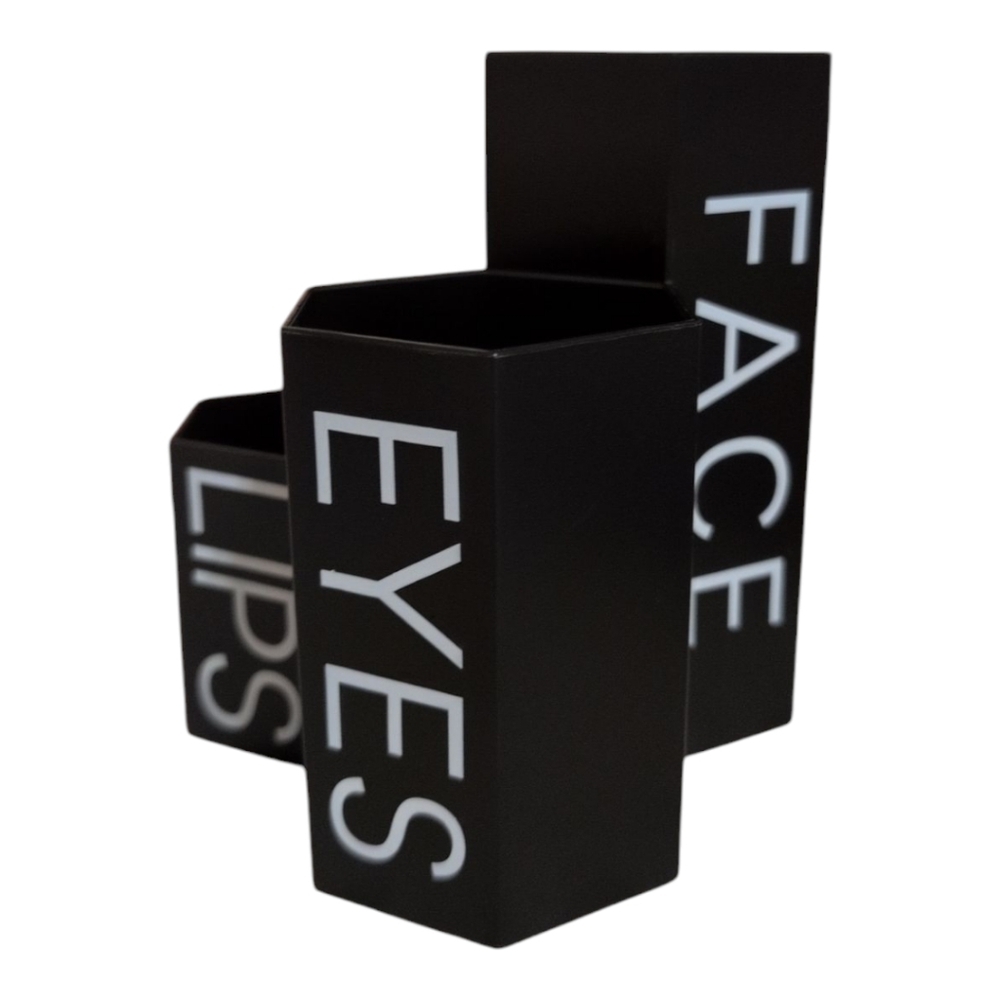 Cosmetics Storage Container “Lips, Eyes, Face” makeup Brush Holder Black